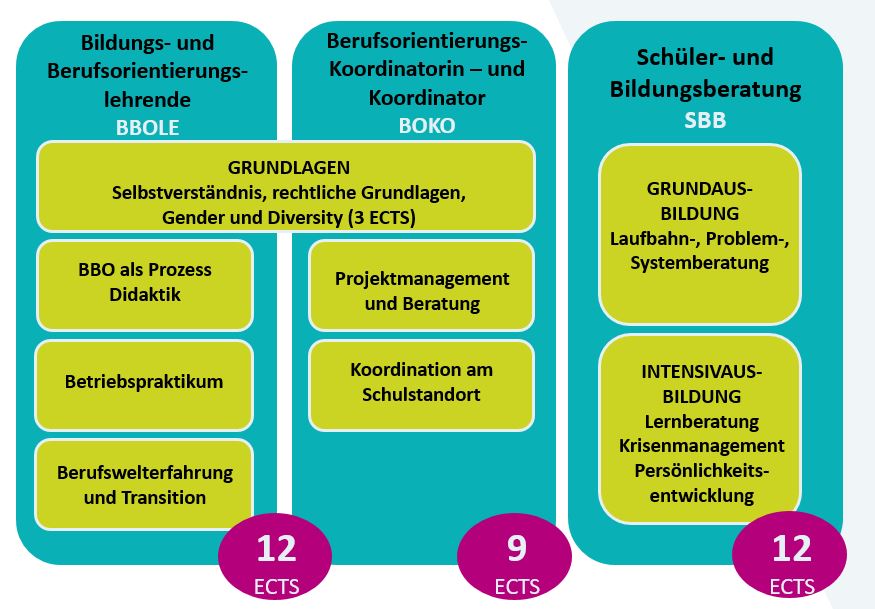 Lehrgangskonzepte von Berufsorientierungslehrer/innen, Berufskoordinator/nnen und Schüler- und Bildungsberater/innen
